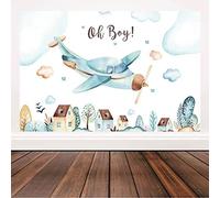 Bellimas Oh Boy Baby Shower Backdrop Boy Birthday Party Decorations Airplane Jet Background Newborn Kids Photography Photoshoot Studio Baby Shower Banner 6x4ft