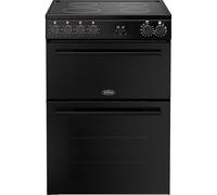 Belling 60cm wide Double Oven BEL FSA VISION 60E Electric Cooker with Ceramic Hob - Black - A Rated