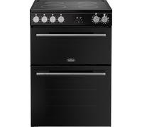 Belling 60cm wide Double Oven BEL FSA VISION 60E Electric Cooker with Ceramic Hob - Black / Silver Steel - A Rated, Silver