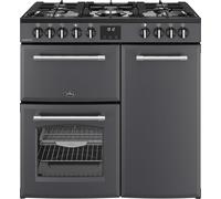 Belling Farmhouse 90DF 90cm wide Dual Fuel Range Cooker with Gas Hob - Anthracite - A/A Rated, Grey