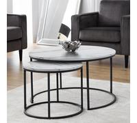 Bellini Nest of Coffee Tables - Set of 2 - Round - White Marble Effect