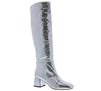 Bellini Remi Women's Block Heeled Knee High Boot, Silver Crinkle Metallic, 4.5 UK Wide