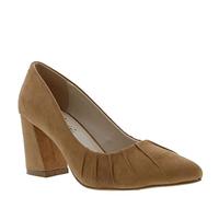 Bellini Vinny Women's Pleated Block Heel Pump, Tan Microsuede, 5.5 UK
