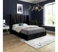 Bellini Wide Curved Winged Upholstered Soft Velvet Bed Frame - Black
