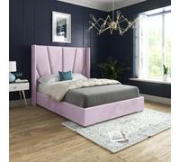 Bellini Wide Curved Winged Upholstered Soft Velvet Bed Frame - Pink
