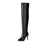 Bellirala Women Sexy Peep Toe Over the Knee Boots Stiletto High Heel Thigh High Boots Side Zipper Long Boots Open Toe Roman Sandals, black, 6 UK