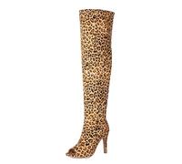 Bellirala Women Sexy Peep Toe Over the Knee Boots Stiletto High Heel Thigh High Boots Side Zipper Long Boots Open Toe Roman Sandals, leopard, 4.5 UK