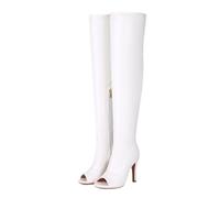 Bellirala Women Sexy Peep Toe Over the Knee Boots Stiletto High Heel Thigh High Boots Side Zipper Long Boots Open Toe Roman Sandals, White opulent garden, 10.5 UK