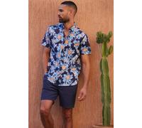 'Bellis' Cotton Tropical Print Short Sleeve Shirt Threadbare Navy M