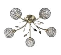 bellis ii 5 lights clear glass flush ceiling light in brass