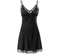 BellisMira Sexy Lace Satin Chemise Nightwear Full Slip Silk Sleepwear Padded/Unpadded Sleep Dress Silky Nightie Nightdress for Women