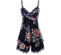BellisMira Sexy Slip Satin Nightwear Lace Cami Padded/Unpadded Flower Pajamas V-Neck Sleepwear Floral Silk Nighty for Women