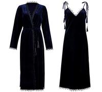 BellisMira Womens Nightwear Crushed Velvet Dressing Gown and Chemise Velour Loungewear Bathrobe Wrap Kimono Robe Pjs Set Blue and Red