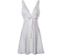 BellisMira Women's Sexy Nightwear Satin Slip Silk Sleepwear Lace Chemise Sleep Dress V-Neck Nightdress White, L