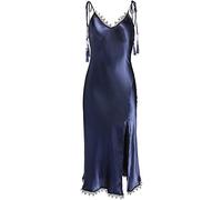 BellisMira Women's Summer Adjustable Sleepwear Slit Chemises Sexy V-Neck Long Elegant Satin Silk Nightdress (Dress ONLY) Royal Blue