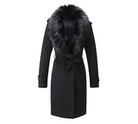 BELLIVERA Women's Faux Suede Long Jacket，Lapel Outwear Trench Coat Cardigan with Detachable Faux Fur Collar FF20 Black XXL