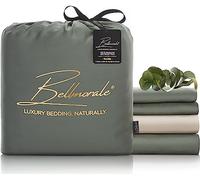 Bellmorale Eucalyptus Silk Bed Set | 400 Thread Count Luxury Tencel Softer than Bamboo Bedding | Soothing Natural Sateen Sheets | Lyocell Duvet Cover Sets | Green/Beige, King Size