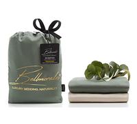 Bellmorale Eucalyptus Silk Pillowcase Set 2 Pack | Luxury Soft 400 Thread Count Tencel Pillow Covers | Natural Sateen Oxford Pillowcases | Lyocell Bedding | Green/Beige, 50 x 75 cm