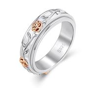 BELLNA Fidget Ring Sterling Silver Anxiety Relieve Spinner Rings Rose Flower Sunflower Band Ring ADHD Autism Stress Relieving for Women Mom Men