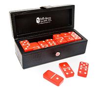 Bello Games New York, Inc. Flushing Meadows Double Six Red Professional Jumbo Size Tournament Dominoes Set with Spinners in a Black Leatherette Case