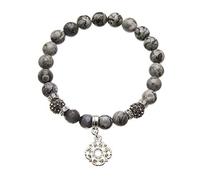 Bello London Beaded Bracelet Stretch with map grey stone beads and charm - Rae G04