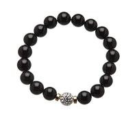 Bello London Beaded Bracelet with black onyx beads and a silver crystal ball - Rae B08