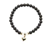 Bello London Charm Bracelet with black onyx beads and a gold plated heart - Rae B09