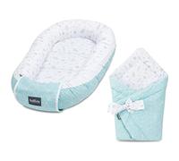 Bellochi Growing in style 2in1 Set Baby Nest Pod and Swaddle Blanket - Baby Sleep Pod for Newborn with Protective Edges - Baby Swaddle Wrap - 100% Cotton - Oeko-TEX Certified - CuMint