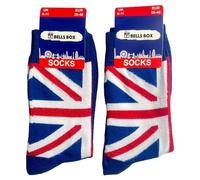 Bells Box 2 Pairs Mens Union Jack Socks - Blue Colour British Flag Sock - UJ London Man Socks - One Size