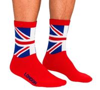 Bells Box 2 Pairs Mens Union Jack Socks - Red Colour British Flag Sock - UJ London Man Socks - One Size