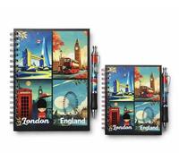 Bells Box 2 x A6 & A5 London Souvenirs Notebook with Pen - England British Stationary Gift Set - London Landmark Notepads Pens