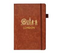 Bells Box A5 Leather Journal Notebook - British Souvenir with London Lanmarks - London Travel Notebooks - Gift-Boxed Brown Writing Notebook