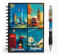 Bells Box A5 London Landmarks Notebook with Pen - Union Jack England Souvenir Notepad - British Notebook & Pen Set - London Souvenirs Stationary Gift