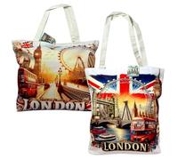 Bells Box London Souvenir Bag - Union Jack Canvas Tote Bag - Reuseable Cotton Hand Shoulder Shopping Bags (2 x London bags - A & C)