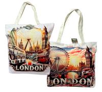 Bells Box London Souvenir Bag - Union Jack Canvas Tote Bag - Reuseable Cotton Hand Shoulder Shopping Bags (2 x London bags - B & D)