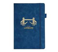 Bells Box Premium A5 Thermo PU Leather Journal Notebook, London Souvenir Skyline Blue Notebook,192 Pages, Pen Loop, Rear Pocket & Bookmark, London Eye, Big Ben & Tower Bridge Travel