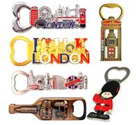 Bells Box Set of 6 London Souvenir Bottle Opener Fridge Magnets - Metal UK Travel Gift Pack - Big Ben, Red Bus, Phone Box - British Tourist Keepsake Decor
