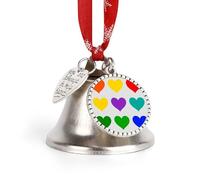 Bells Christmas Decorations Crafts Xmas Tree Hanging Ornaments Colorful Rainbow Hearts Printed for Christmas Home Pet Decorations