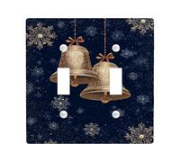 Bells Double Light Switch Cover Plate, Christmas Festive Snowflakes Stars Xmas Navy Plastic Standard Size Toggle Light Switch Cover for Home Living Room Bedroom Bathroom Decor
