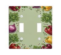 Bells Pepper Kitchen Double Light Switch Cover Plate, Farmhouse Rustic Cilantro Onion Harvest Green Plastic Standard Size Decorative Wall Plates for Home Living Room New Apartment Decor