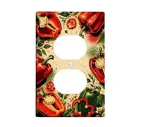 Bells Pepper Kitchen Duplex Outlet Covers Wall Plate, Vintage Rustic Leaf Seed Summer Red Plastic Standard Size Wall Plates for Electrical Outlets for Bedroom Bathroom Home Entrance Decor