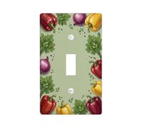 Bells Pepper Kitchen Single Light Switch Cover Plate, Farmhouse Rustic Cilantro Onion Harvest Green Plastic Standard Size Switch Plate Decorative for Bedroom Bathroom Home Entrance Decor (Single)