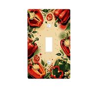 Bells Pepper Kitchen Single Light Switch Cover Plate, Vintage Rustic Leaf Seed Summer Red Plastic Standard Size Switch Plate Decorative for Living Room Bedroom Home Office Decor (Single)