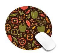 Bells Pepper Small Mouse Pad, Autumn Vintage Chili Flower Fall Green Round Rubber Non Slip Mini Travel Desk Mousepad Accessories for Office Home Computer Laptop Round 8x8 Inch