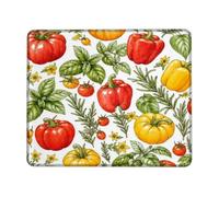 Bells Pepper Small Mouse Pad, Botanical Natural Tomatoes Basil Harvest Red Square Rubber Washable Portable Mini Desk Mousepad Desk Accessories for Gaming Computer Laptop Square 8x10 Inch
