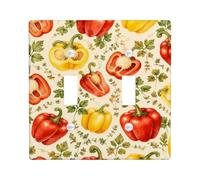 Bells Peppers Double Light Switch Cover Plate, Farmhouse Rustic Herbs Leaves Harvest Red Plastic Standard Size Switch Plate Decorative for New Apartment Home Bedroom Office Decor