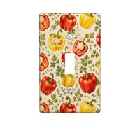 Bells Peppers Single Light Switch Cover Plate, Farmhouse Rustic Herbs Leaves Harvest Red Plastic Standard Size Toggle Light Switch Cover for Living Room Bedroom Home Office Decor (Single)