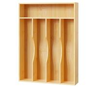 Bellsal Utensil Organizer 10 Inch Silverware Tray for Drawer Utensil Holder Cutlery Organizer Kitchen Drawer Organizer 5 Compartment Small Narrow Bamboo