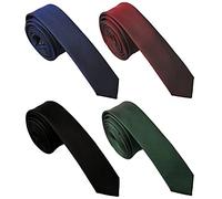 Belluno 1.5 Inch Skinny Ties for Men 4-Pack, Solid Slim Neckties Basic Colors Assorted - Black - Medium