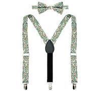 BELLUNO Boys Floral Print Suspenders and Bow Tie Pre-tied Cotton Bow Tie for Kids Toddler to Teens, Green Summer, L - (12+ Jahre,＜5¾ feet )